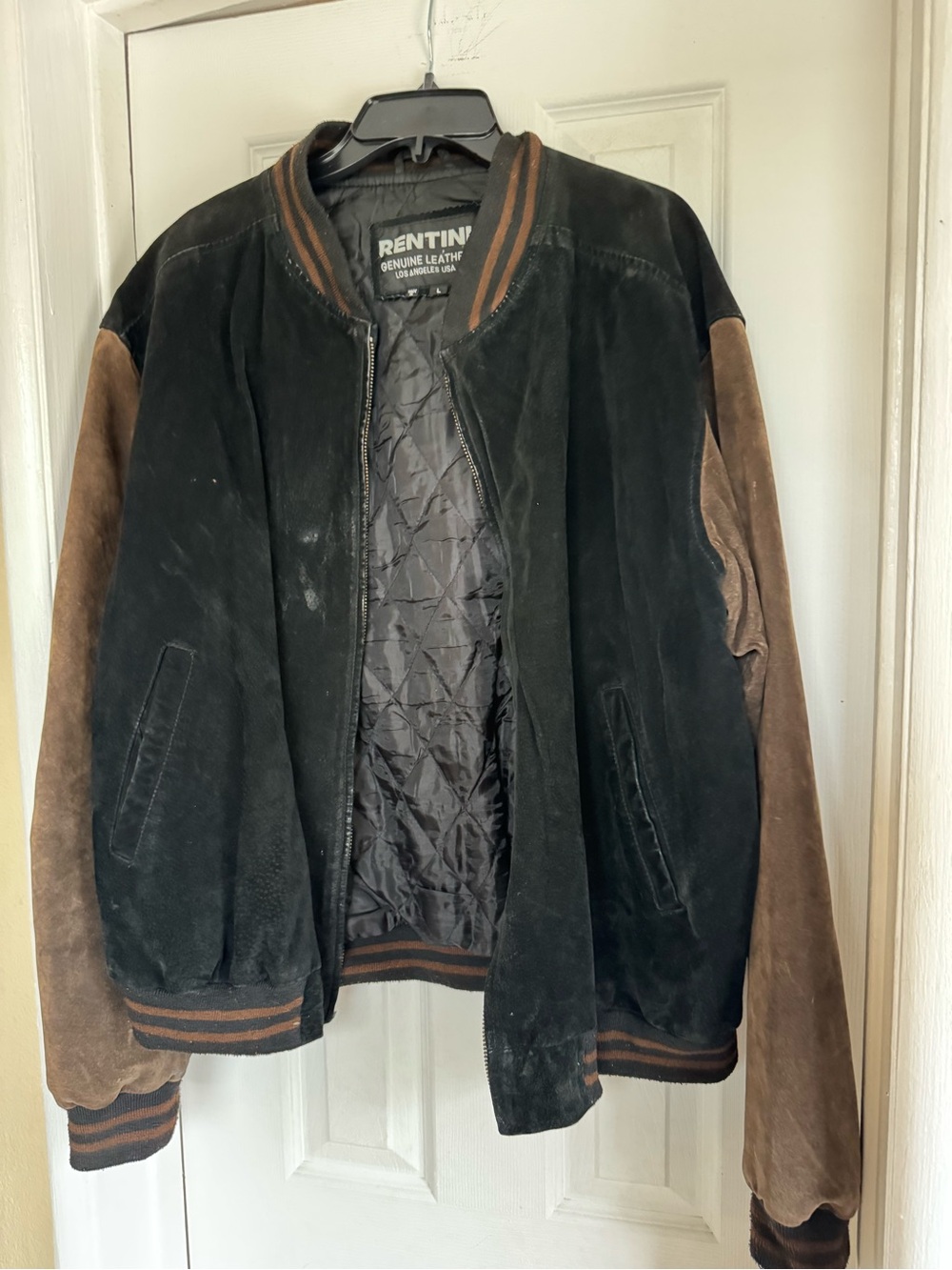 Two -Tone Suede Bomber Jacket - Black & Brown
